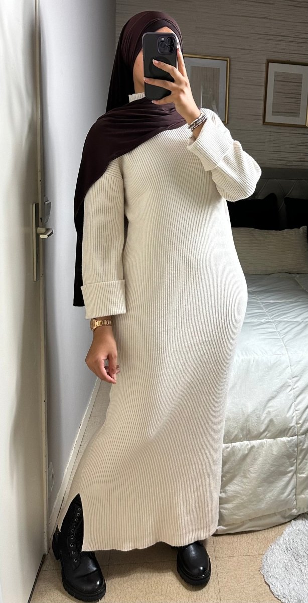 Robe en laine côtelée beige - BYAMAYACO